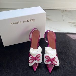 BRAND NEW Amina Muaddi Rosie Glass Sling Heels